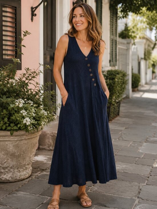 Soft Surroundings Dresses & Skirts - Soft Surroundings Blue Marled Sleeveless Maxi Dress